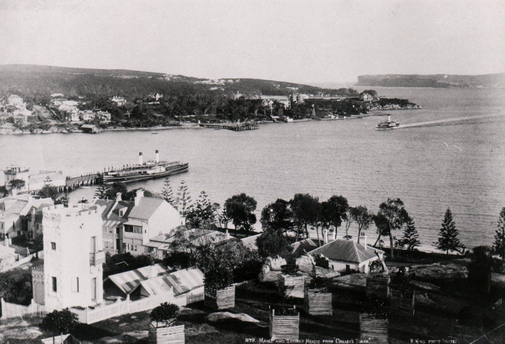 Aerial view of Manly Cove and Sydney Heads, c 1897