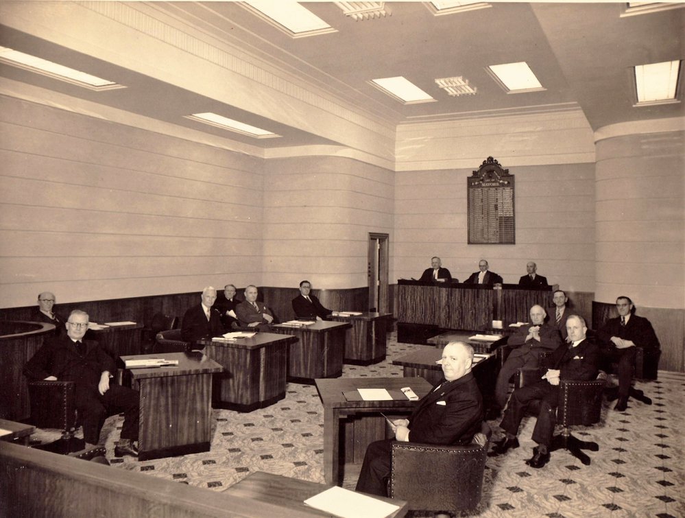 First meeting of Manly Council in new building, 1937
