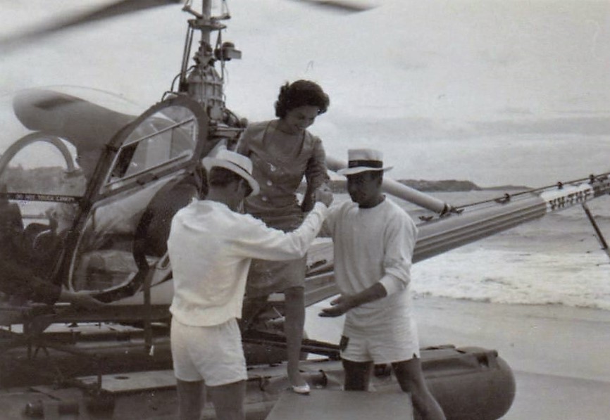 Tania Verstak alighting from helicopter on South Steyne Beach