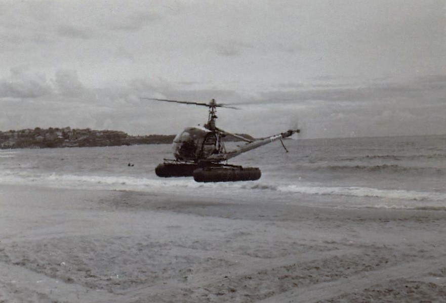 Tania Verstak arriving at South Steyne Beach by helicopter