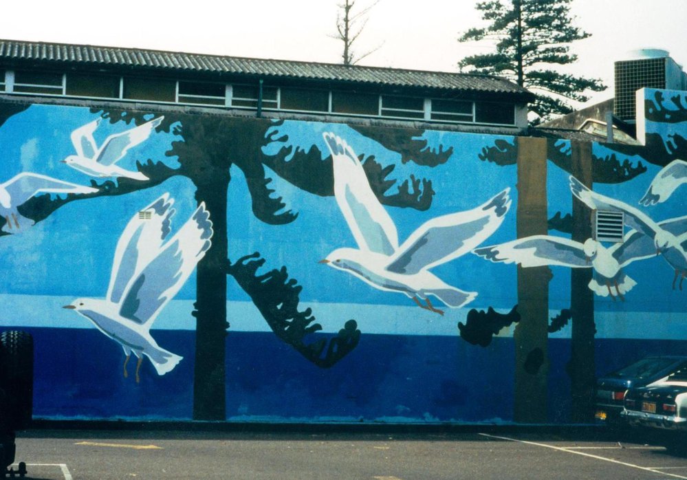 Mural on south wall of Manly Library