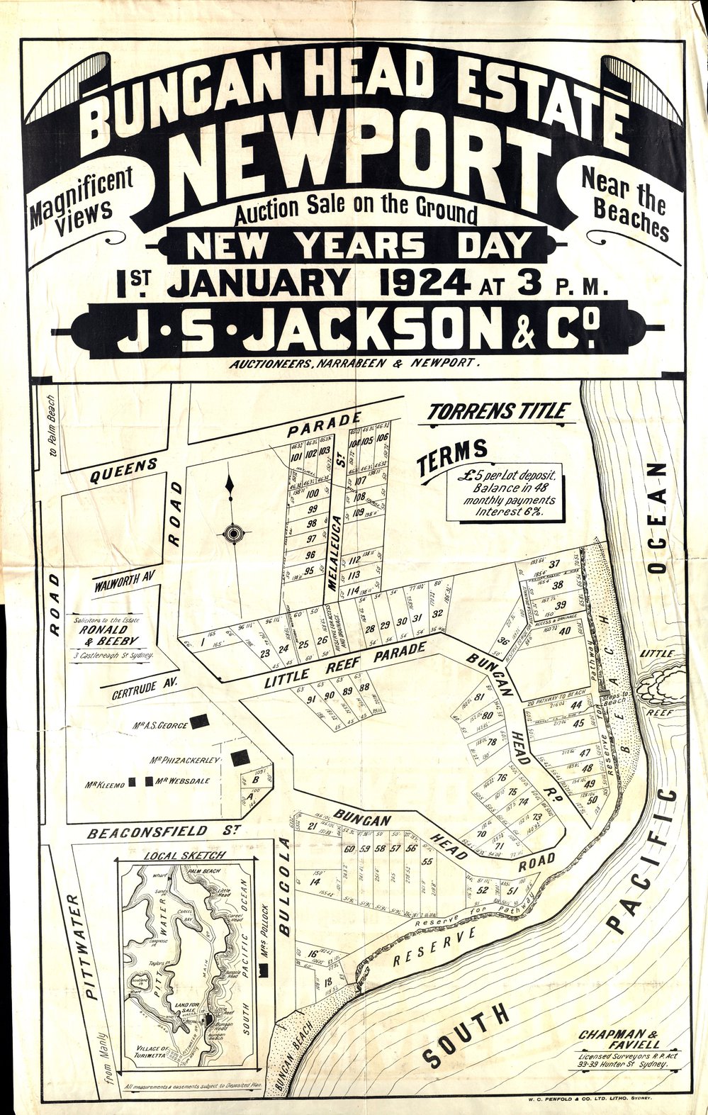 Bungan Head Estate, Newport, 1924: Subdivision plan