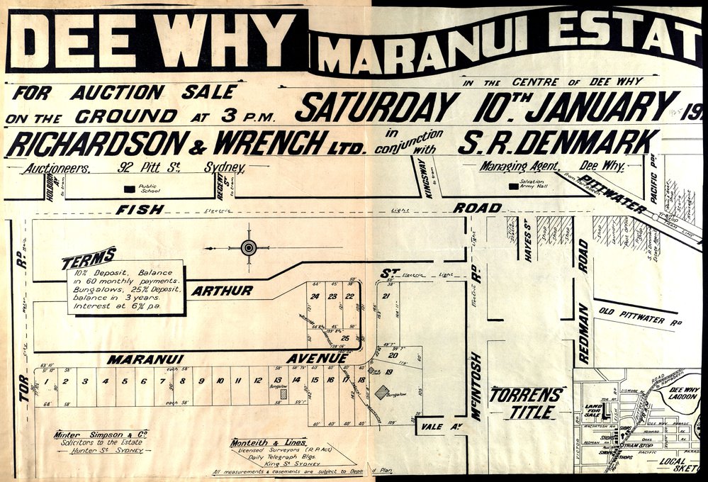 Maranui Estate, Dee Why, 1925: Subdivision plan