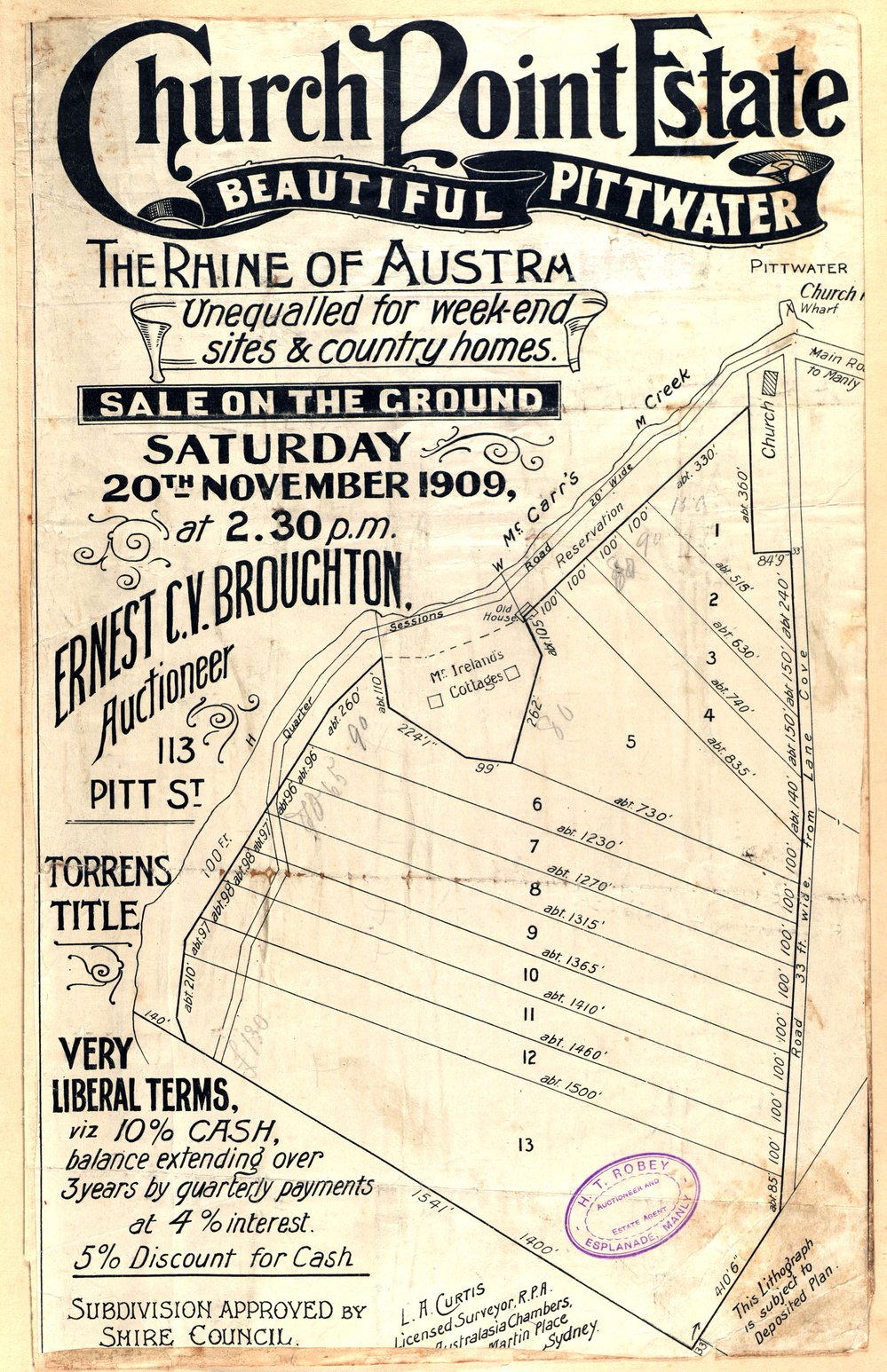 Church Point Estate 1909: Subdivision plan