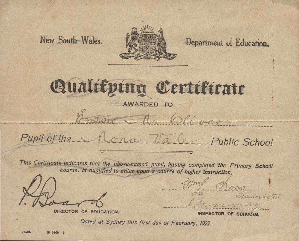 Essie M. Oliver Qualifying Certificate 1922