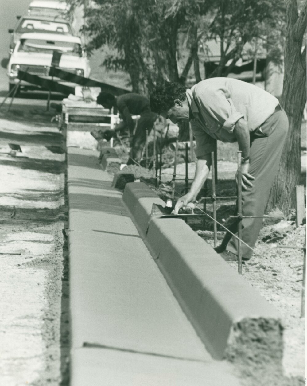 Council workers creating kerb and guttering