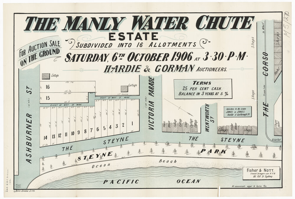 The Manly Water Chute Estate Subdivision 1906
