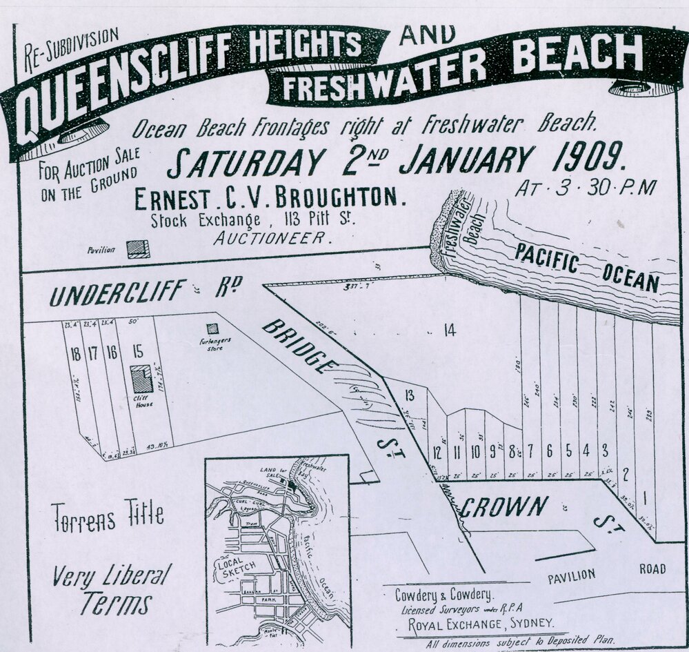Queenslcliff Heights and Freshwater Beach subdivision 1909