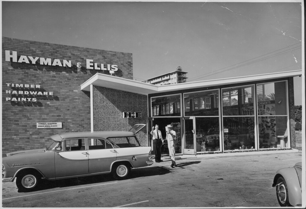 The exterior of the timber and hardware business of Hayman &amp; Ellis, North Manly