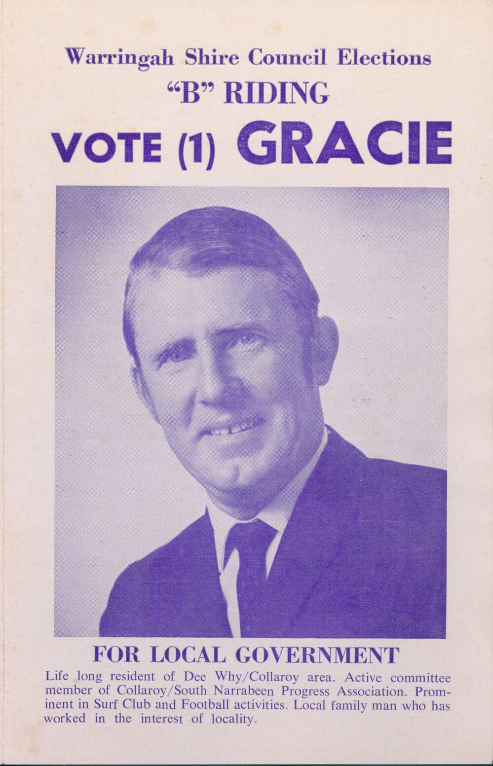 Gavin Gracie, Warringah Shire Council Election flyer