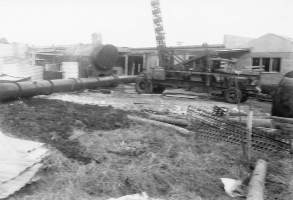 Lifting the stack onto the boiler at Brookvale Brewery