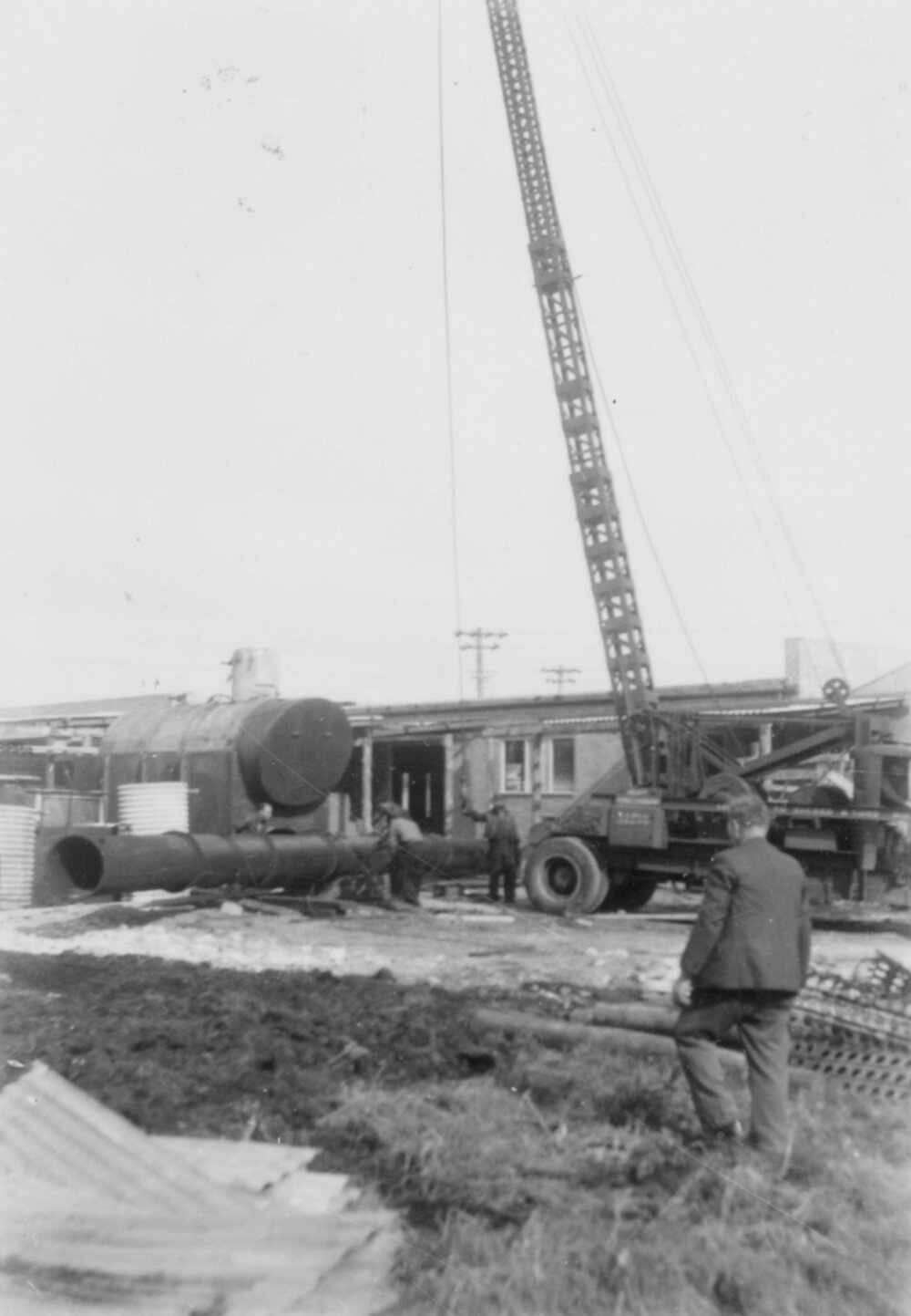 Lifting the stack onto the boiler at Brookvale Brewery