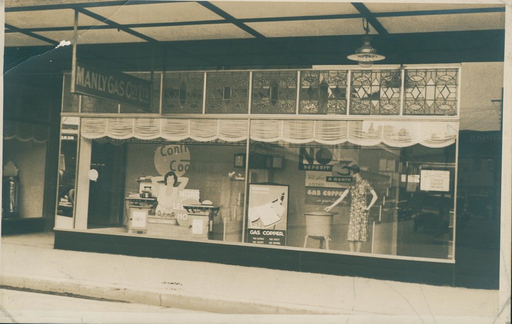 Manly Gas Company Limited showroom window display, at 3 Sydney Road, Manly