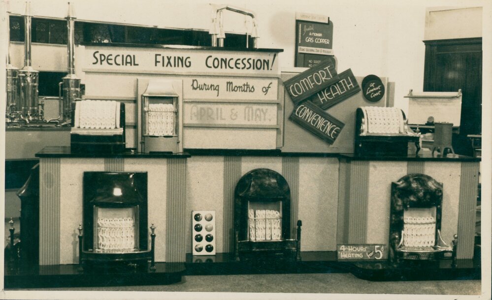 Manly Gas Company showroom gas heater display, at 3 Sydney Road, Manly