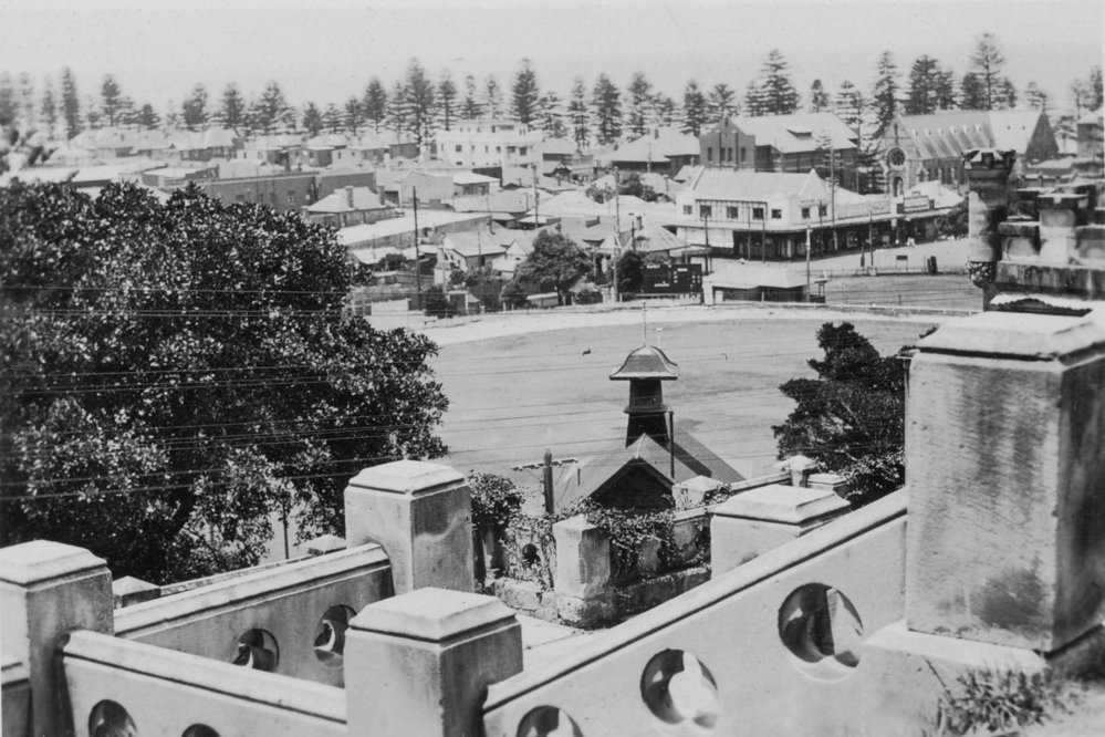 View looking east over sandstone steps to Ivanhoe Park, Manly, c1900