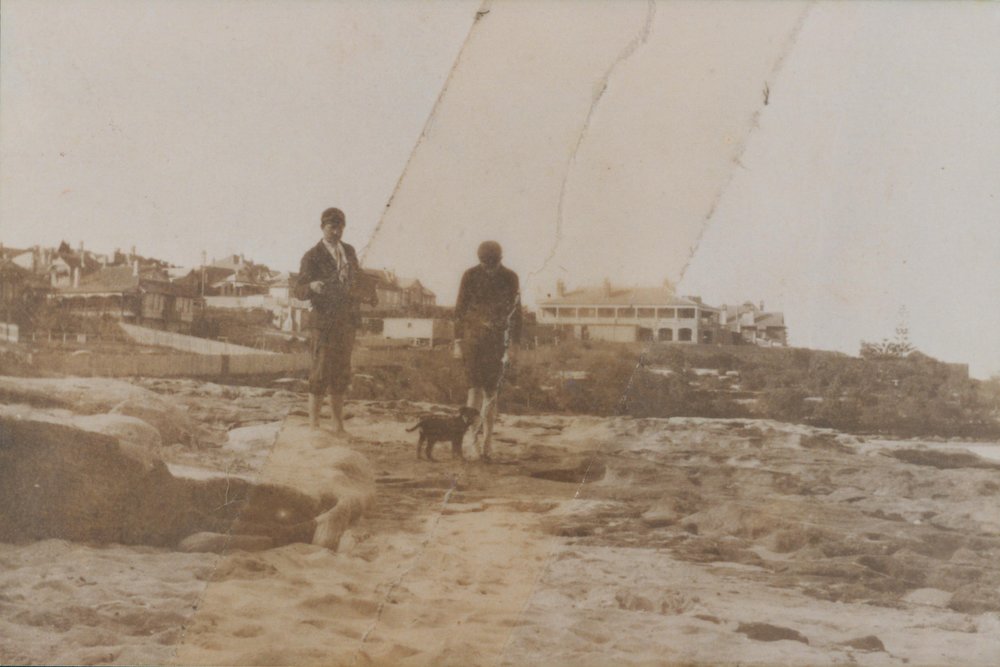 Geoff Wyld and Edward Wyld on Fairlight Beach, c1915