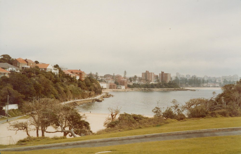 View facing northwest across Shelly Beach and Fairy Bower, to Manly Beach, c1978