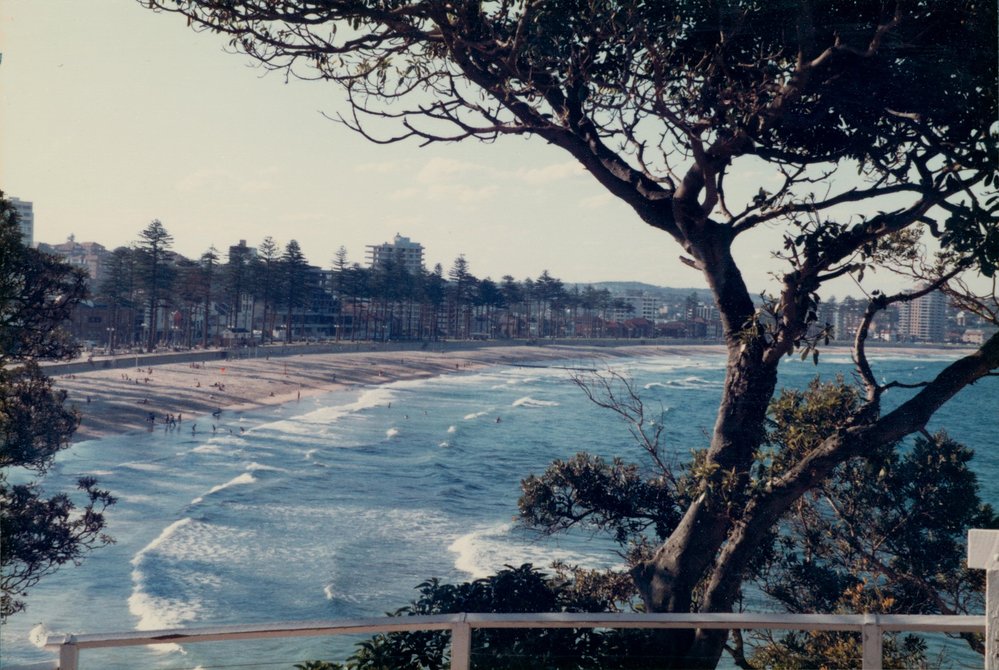 Elevated view north from South Steyne Beach, along the Manly beachfront, 1976