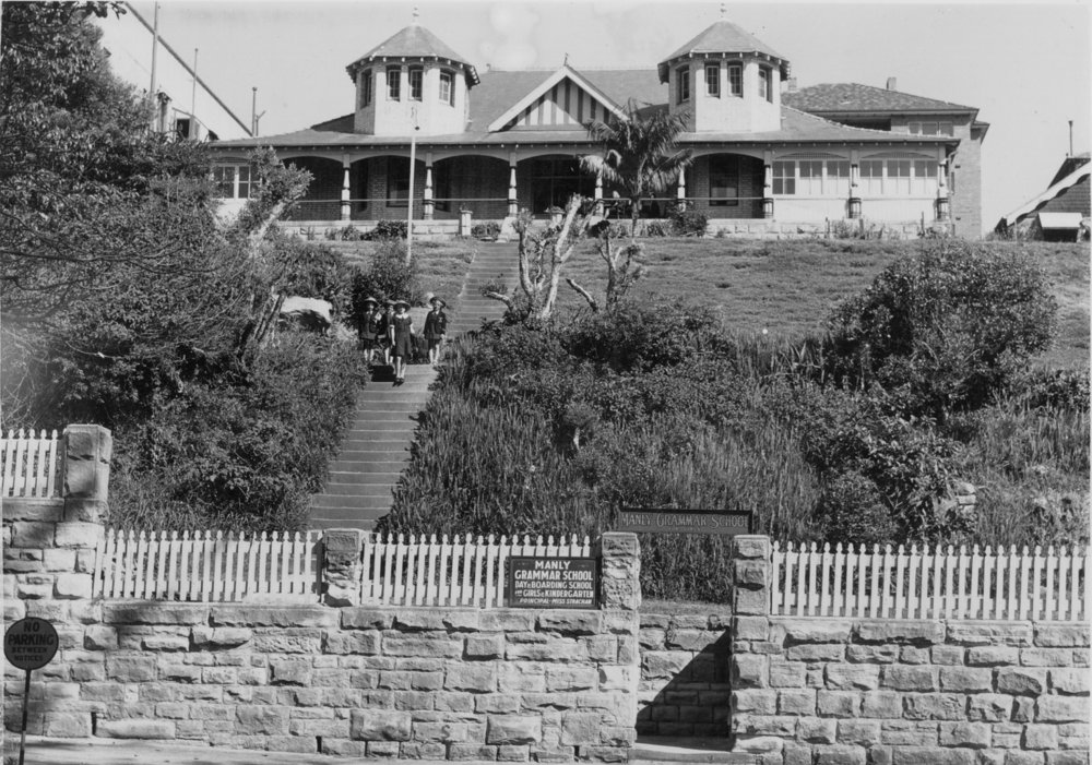 Manly Grammar School entrance, showing students, Manly, c1926 to c1942