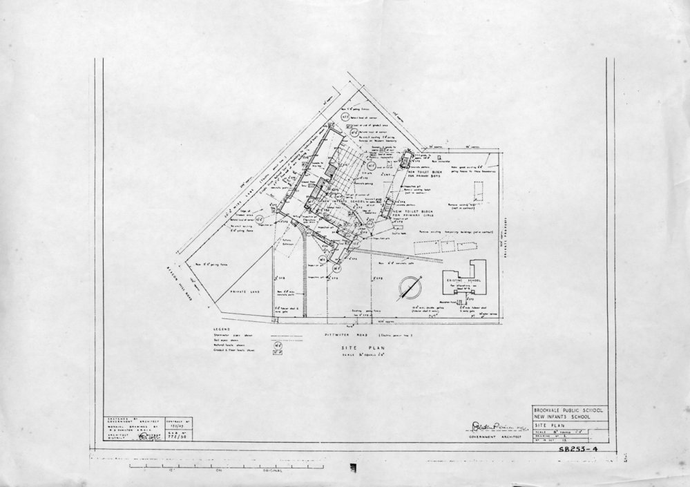 Technical drawing of Brookvale Primary School site plan on Pittwater Road and Beacon Hill Rd