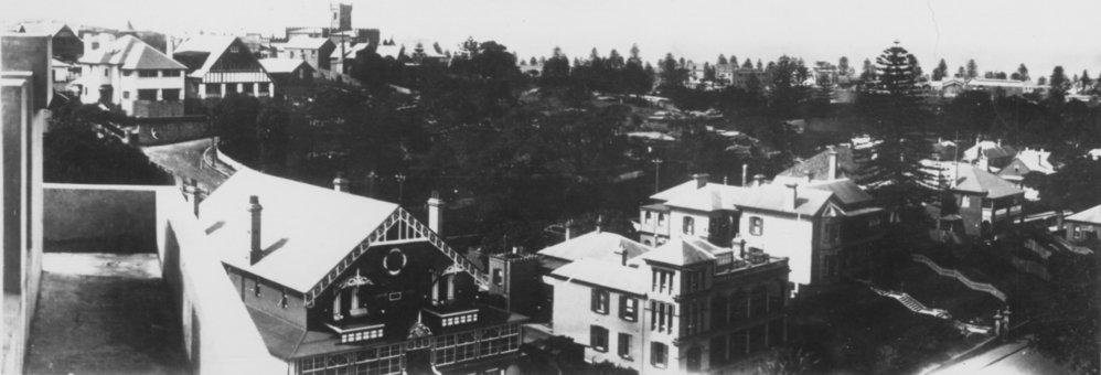 View east from Commonwealth Parade over West Esplanade, to Manly Beach, c1919