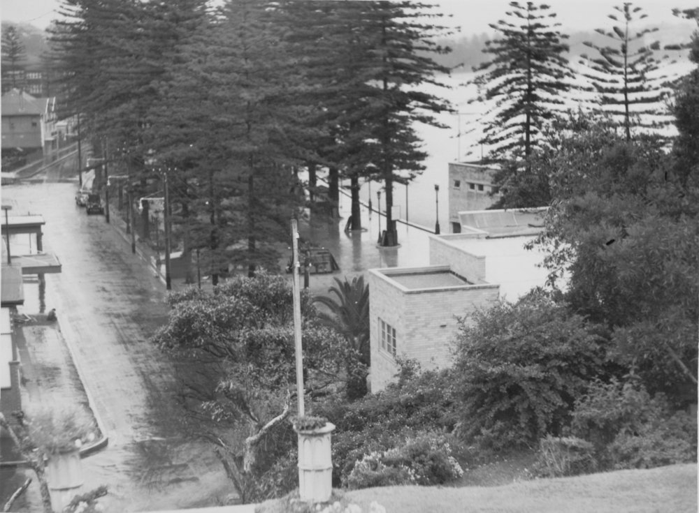View facing north along South Steyne, over the rooftop of the Manly Surf Pavilion, Manly, c1930s