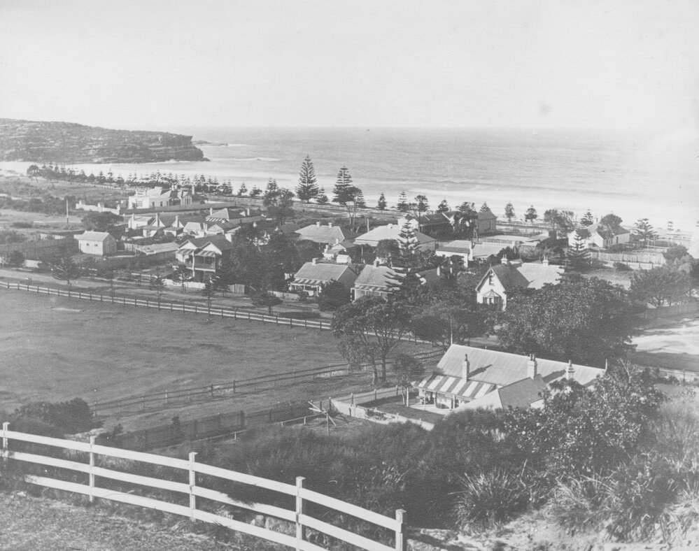 Manly Beach from Kangaroo Hill, with the National School in the fore, Manly, c1900
