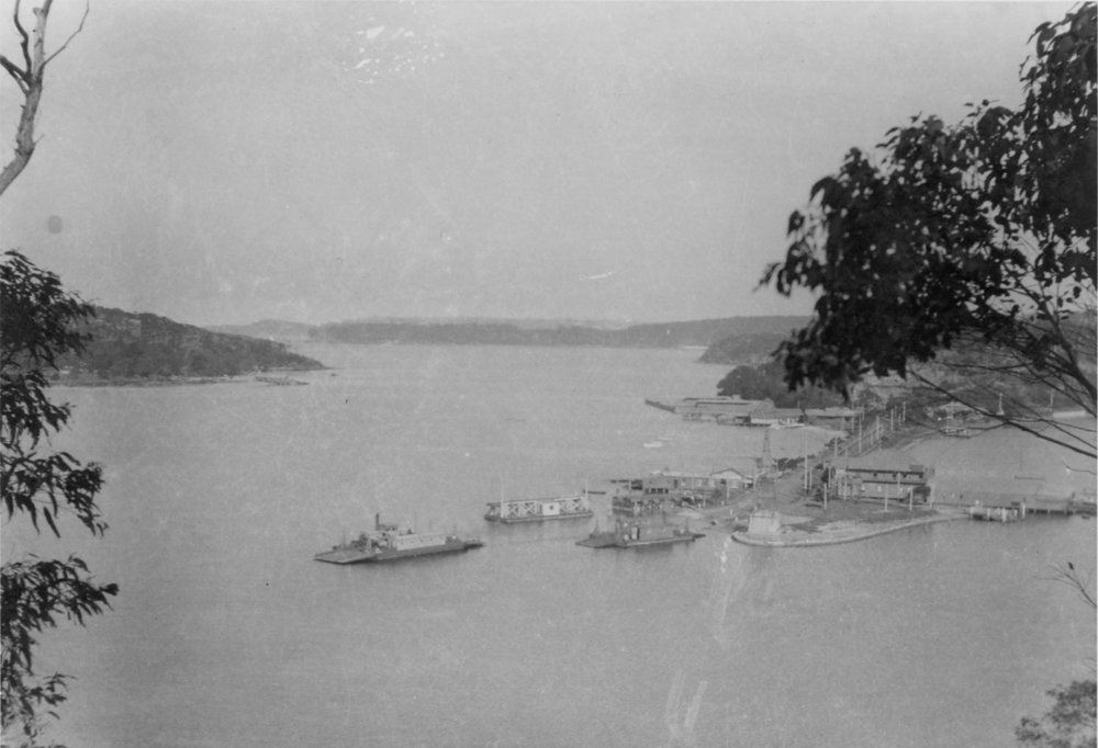 View southeast from Seaforth, across The Spit, showing three steam punts, c1900s