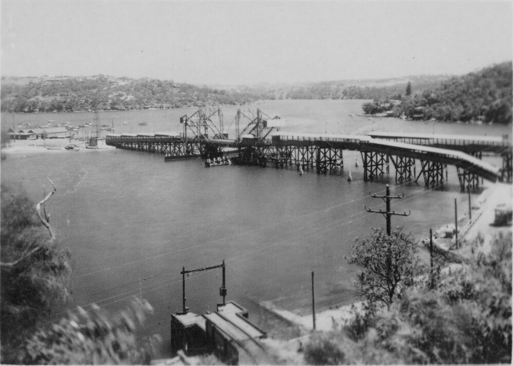 View facing southwest across The Spit, of the 1924 Spit Bridge, Seaforth, c1920s
