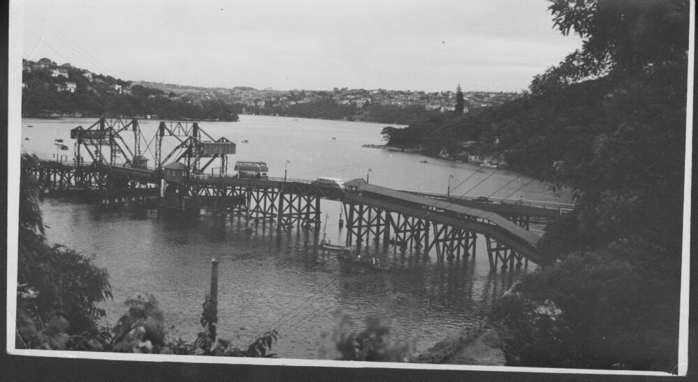 1924 Spit Bridge with covered walkway, The Spit, c1950