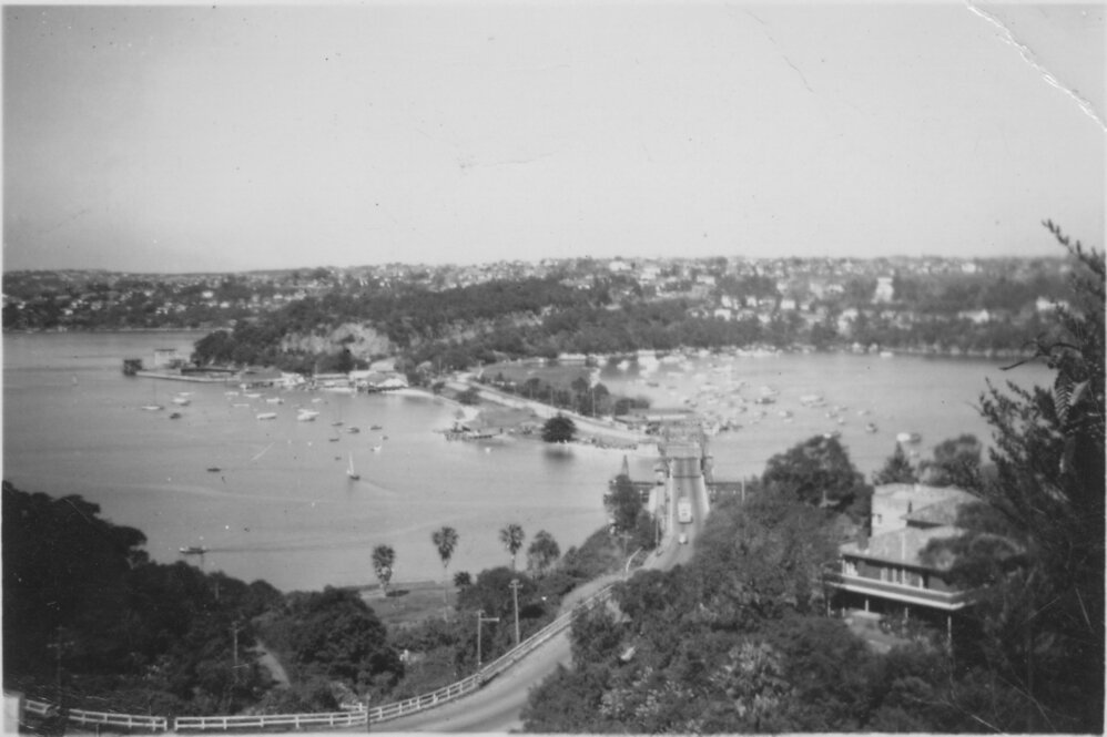 View facing south across The Spit, of the Spit Bridge, Seaforth, c1940s