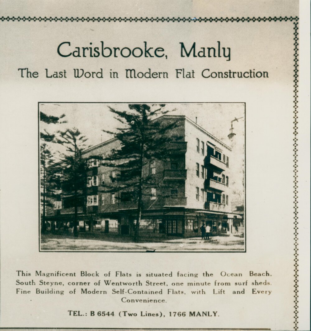 Carisbrooke Flats, South Steyne, Manly, 1927