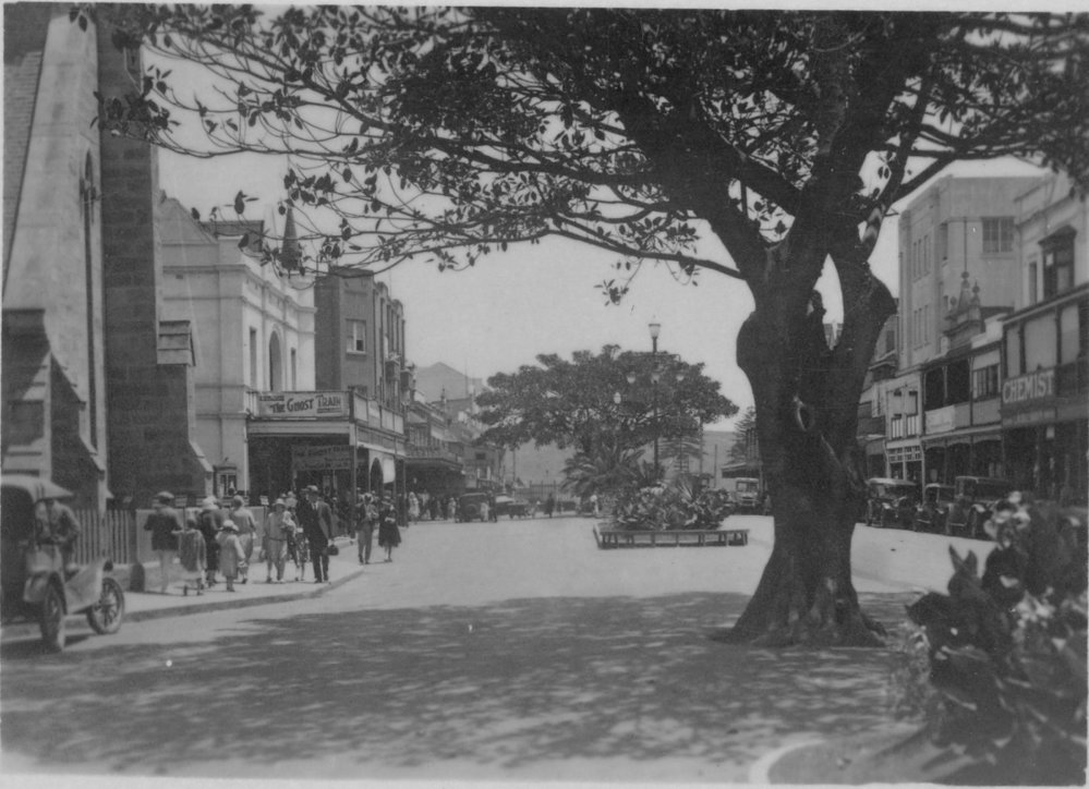 View southwest from St Matthew's Church along The Corso towards North Harbour, Manly, c1920s