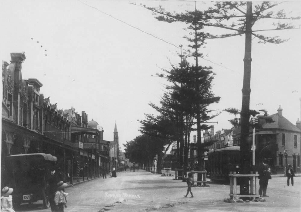 View facing southwest along The Corso, Manly, c1913