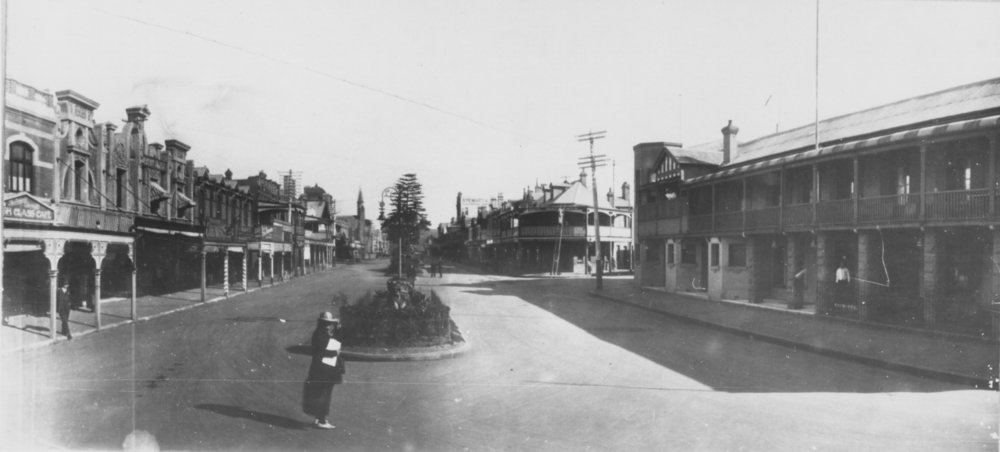 View southwest along The Corso from the ocean end, showing hotels and shops, Manly, c1920s