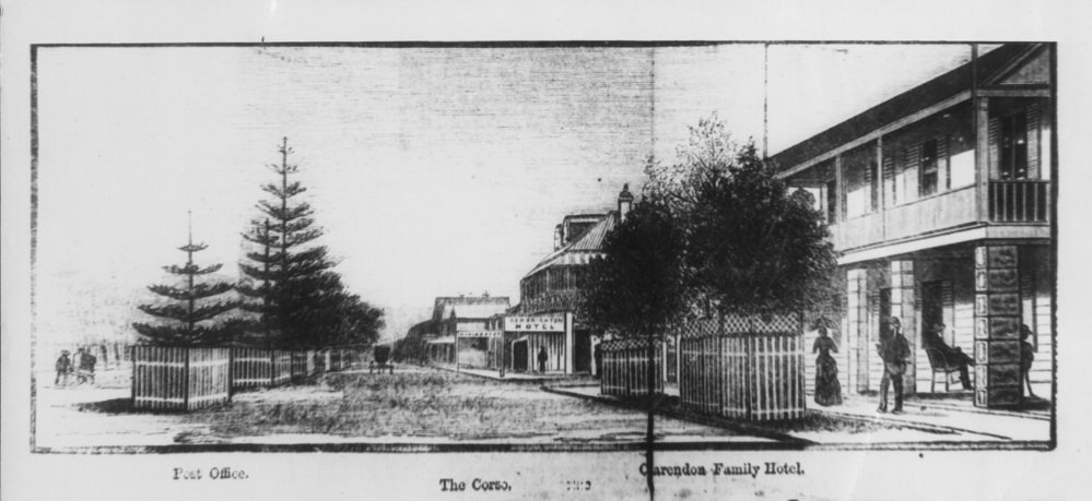 View facing southwest along The Corso, Manly, c1886