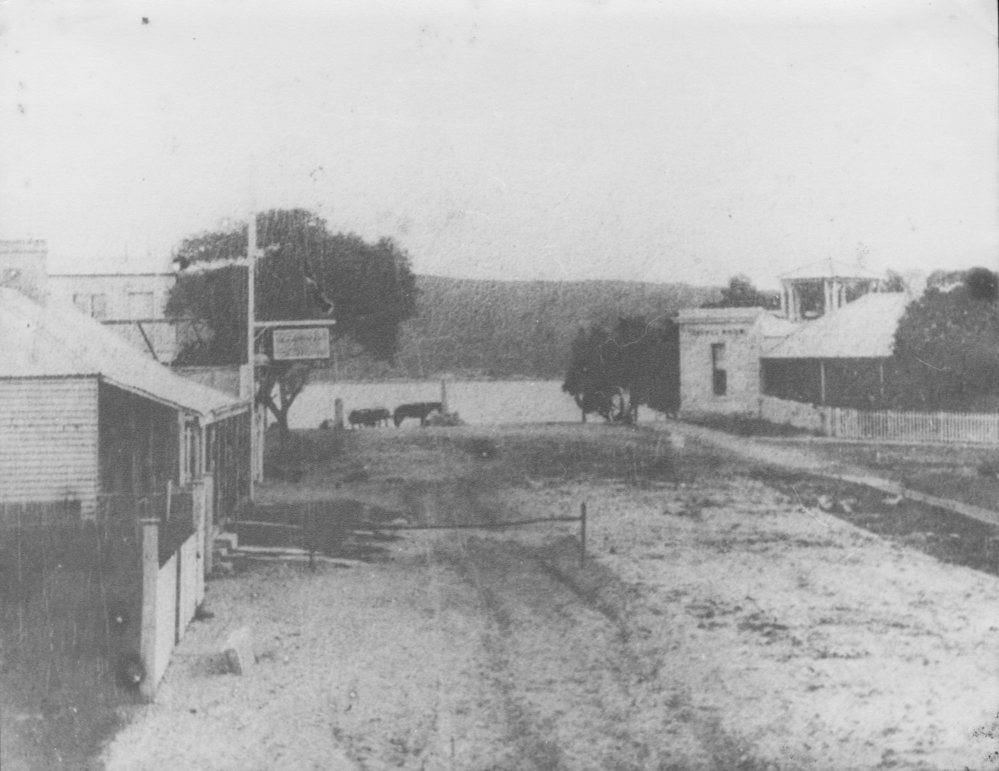 View facing southwest along The Corso, with the Pier Hotel, Manly, 1865