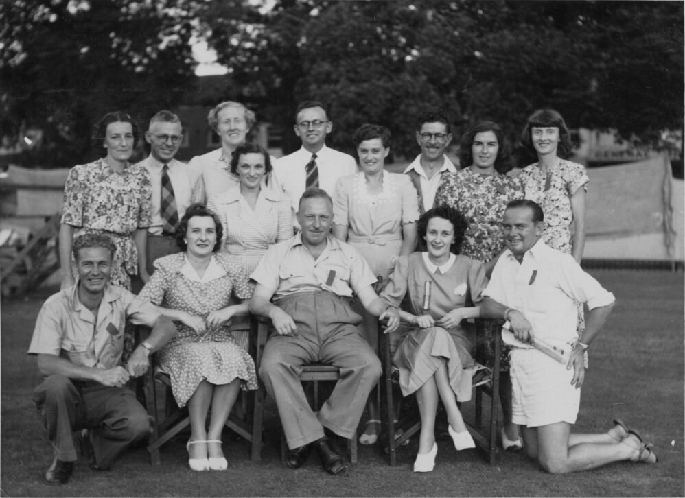 Group portrait of committee members of the Manly Lawn Tennis Club, c1947