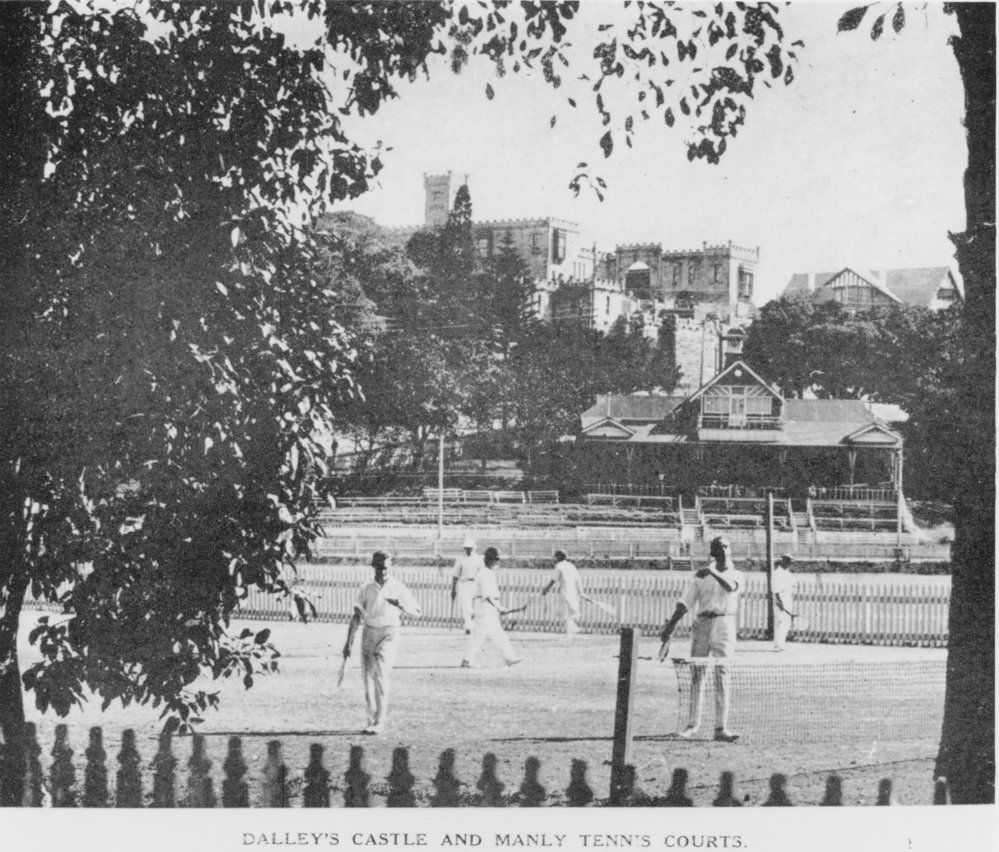 Tennis matches in progress on the Manly Tennis Courts, Manly, c1910