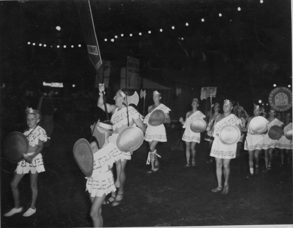 Members of the Manly Life Saving Club dressed as a Troupe of Romans, for the Manly Mardi Gras procession, January 12, 1950