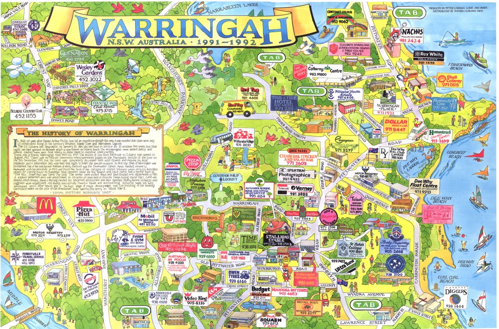 Tourist map and business directory of Warringah, 1991