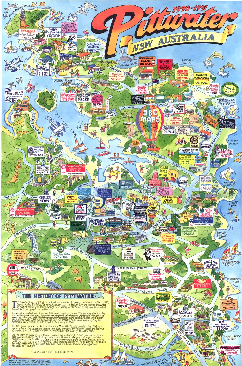 Tourist map and business directory of Pittwater, 1990