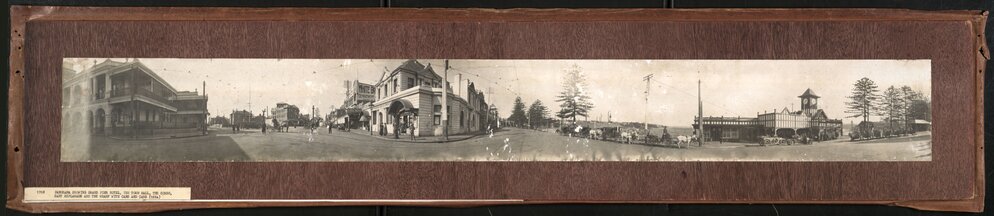 Panoramic view at the junction of Belgrave Street, The Corso, East Esplanade and Manly Wharf, Manly, 1918