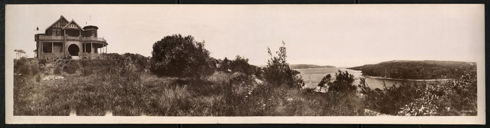 Panoramic view from 'Camden', over North Harbour, Fairlight and Dobroyd Head, Balgowlah, c1920s