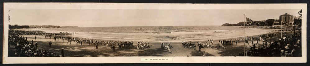 Panoramic view of a Surf Carnival on Manly Beach, Manly, c1930s