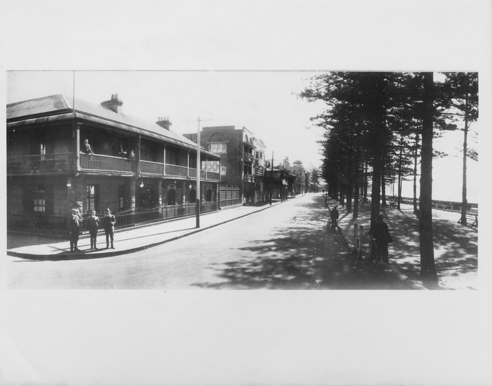 View along North Steyne showing the Hotel Steyne, Manly, c1919