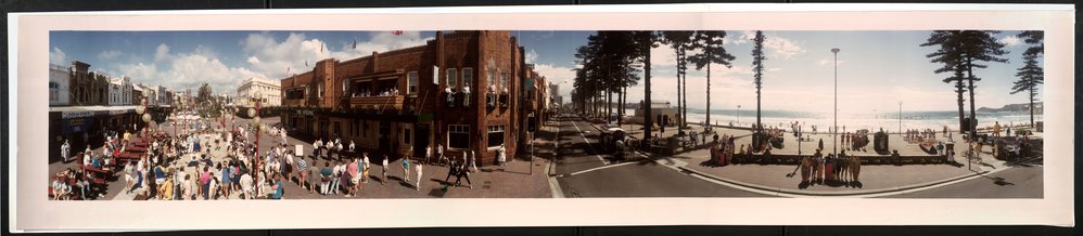 Panoramic view of crowds gathered at the eastern end of The Corso during the Manly Jazz Festival, Manly, c1980s