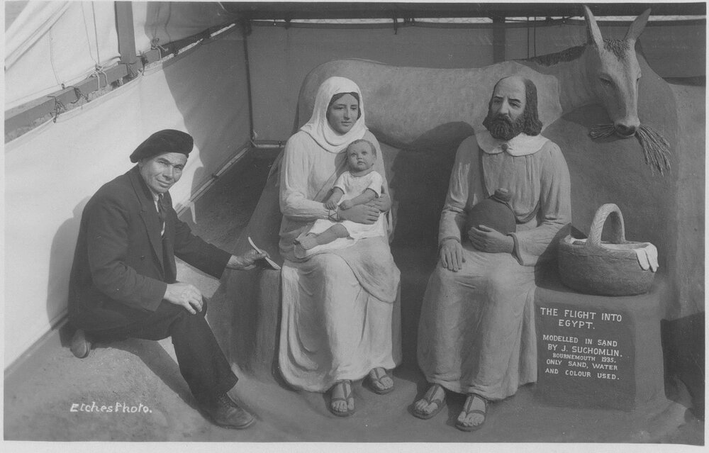 John Suchomlin sand sculpture, Flight into Egypt, Manly, c1930s