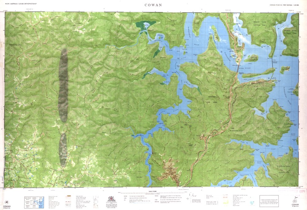 Orthophoto map of Cowan and northern perimeter of Ku-ring-gai National Park