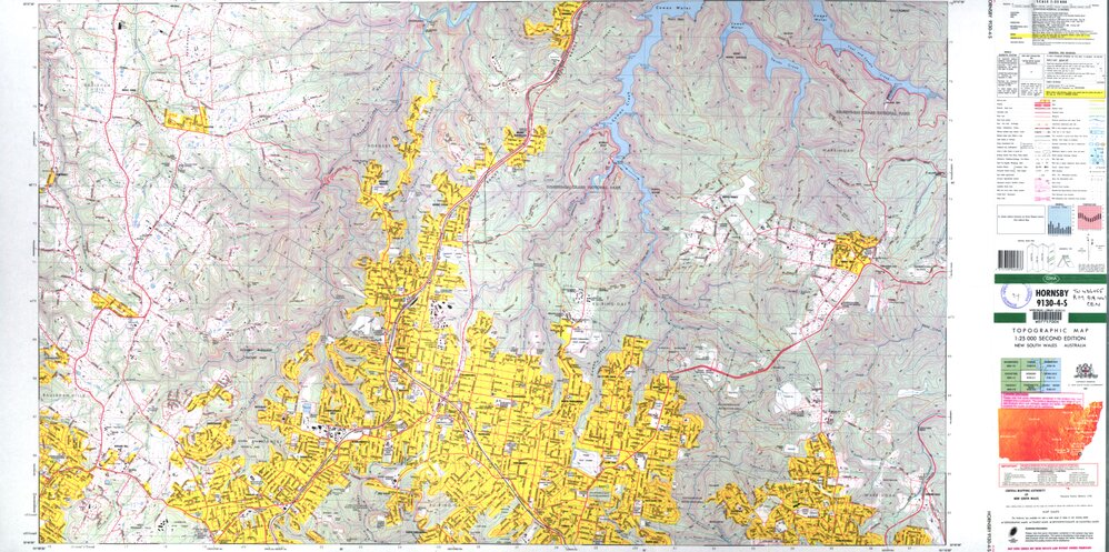 Topographic Map of Hornsby, Ku-ring-gai Chase National Park, Terrey Hills and Belrose